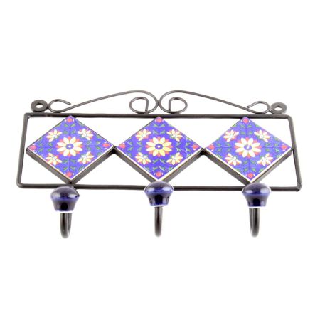 Navy Blue Yellow Sunflower Tiles Hooks